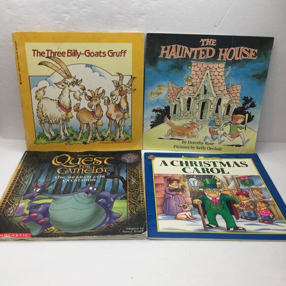Lot 4 Kids Books Quest Camelot 3 Billy-Goats Gruff Haunted House Christmas Carol - Picture 1 of 14